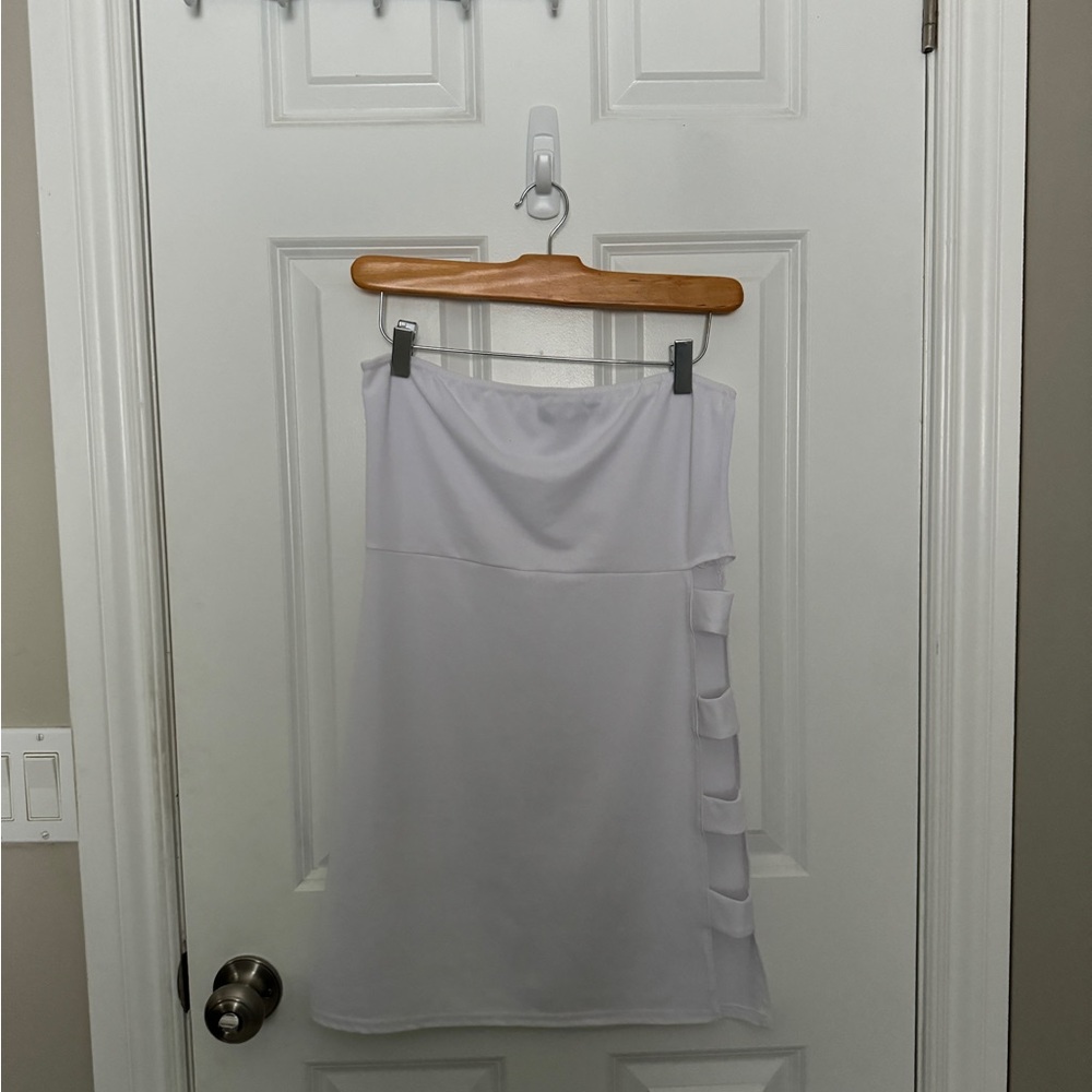 Pretty little thing white strapless ladder dress